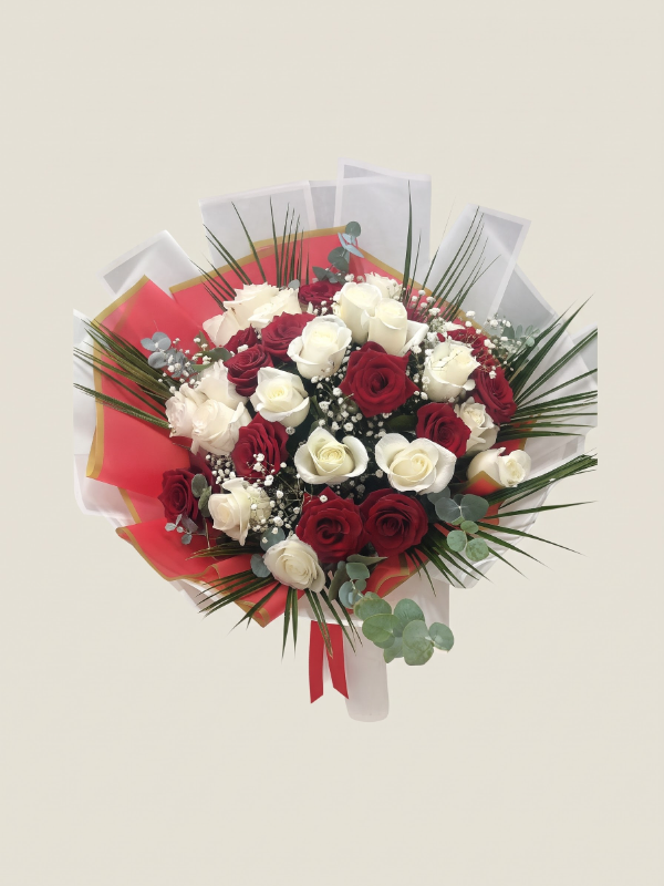  Bodrum Çiçekler - 20 Kırmızı-Beyaz Gül Buketi